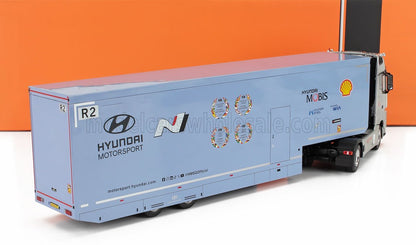 Hyundai Motorsport R2 racing team transporter truck model with sponsor logos, offered on Vroomi