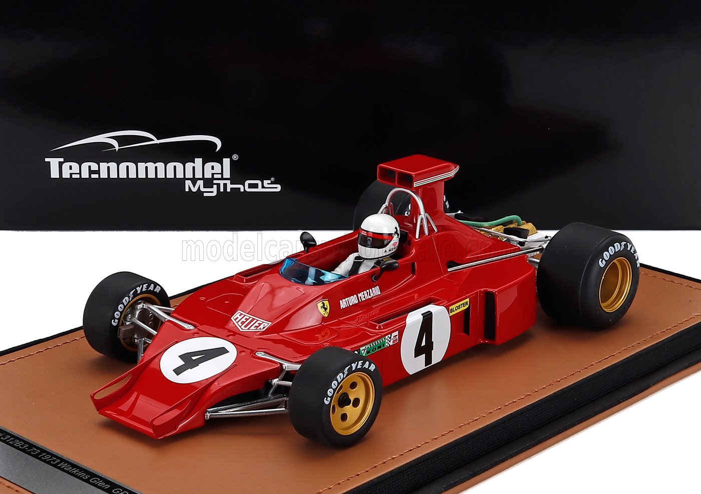 FERRARI - F1 312 B3 N 4 USA WATKINS GLEN GP (with pilot figure) 1973 ARTURO MERZARIO - RED Scale model car on Vroomi