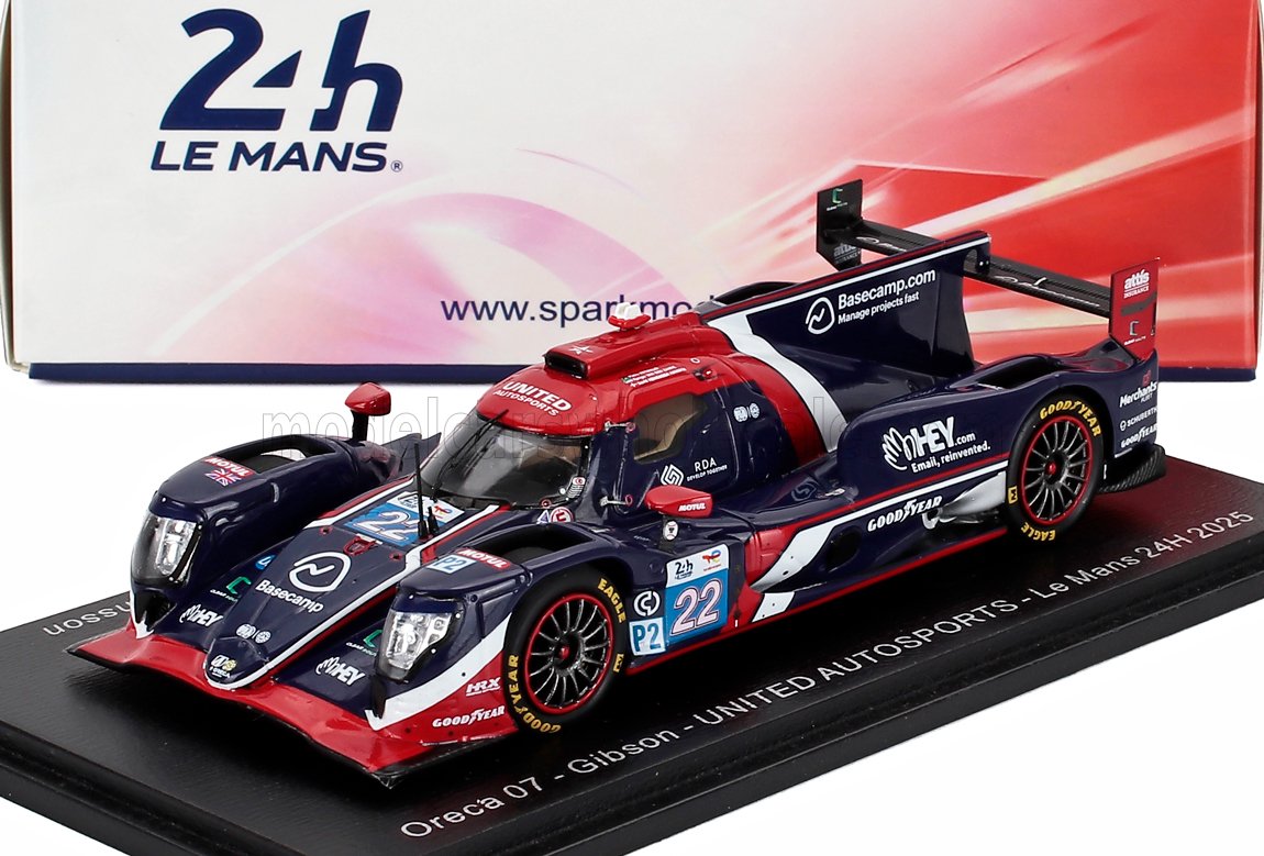 1/43 scale model of Oreca 07 Gibson United Autosports Le Mans 24h 2025 race car in red and navy blue, available at Vroomi