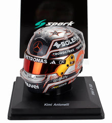 Kimi Antonelli 2025 British GP replica racing helmet model with Petronas and Mercedes branding, available at Vroomi