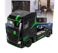 Modellino in scala camion Mercedes-Benz Actros nero e verde, replica pressofuso dettagliata — Vroomi