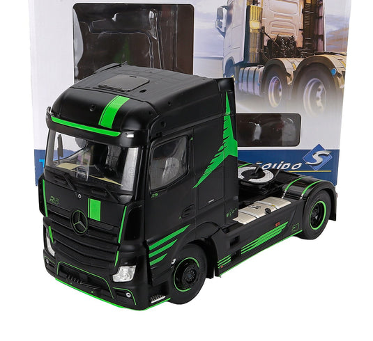 modellino in scala Mercedes-Benz Actros nero e verde modellino Vroomi, replica dettagliata di un camion in die-cast