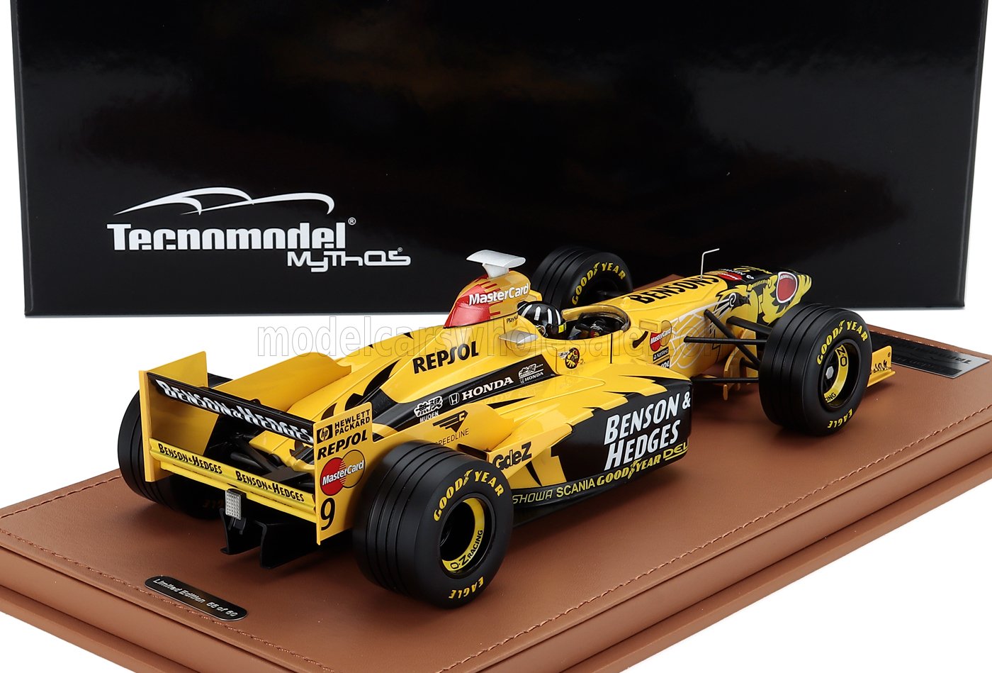 JORDAN - F1 198 HONDA MF-301 HC N 9 WINNER BELGIUM GP (with pilot figure) 1998 DAMON HILL - YELLOW BLACK - Vroomi