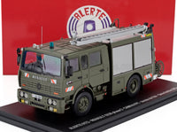 Camion de pompiers Renault vert, voiture miniature détaillée avec échelles et gyrophares, par Vroomi