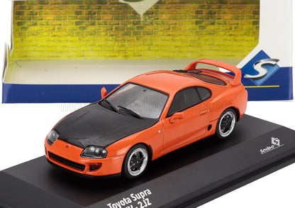 1:18 scale model Toyota Supra orange with black hood die-cast car, available now online