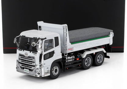 White UD Quon dump truck model with Hardox bed, detailed design available through Vroomi platform