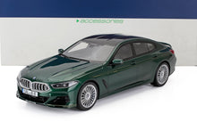 Premium green 1/18 scale BMW Alpina B8 die-cast model car with detailed wheels and black roof, available at Vroomi