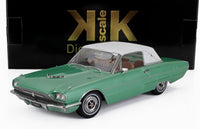 Modellino in scala della Ford Thunderbird 1966 verde con tetto bianco, esposto davanti alla scatola KK Scale su Vroomi