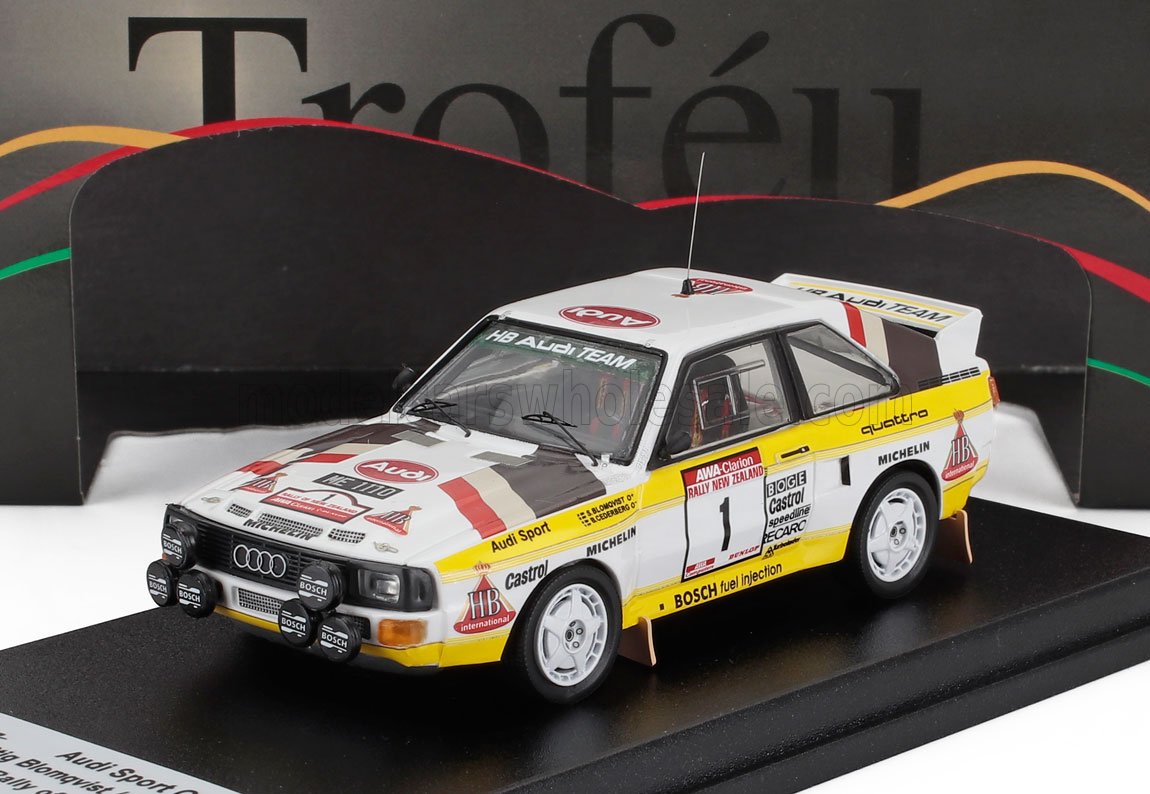 Audi Quattro Sport No. 1 Stig Blomqvist Bjorn Cederberg 4th Rally New Zealand 1985 Night Version Trofeu 1:43 scale model