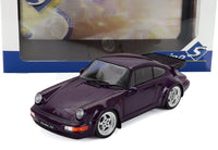 Maqueta de coche Porsche 911 Turbo morado a escala 3,6 de Vroomi, réplica detallada de fundición a presión con alerón trasero