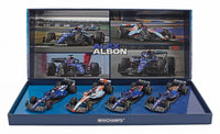 Set di modellini in scala di Alex Albon di Minichamps, con 4 repliche F1 dettagliate in esposizione da collezionista Vroomi