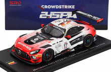 Mercedes-AMG GT3 EVO-Modellauto von Vroomi, 24-Stunden-Rennen von Spa 2025-Edition mit detaillierter Lackierung und Rennaufklebern.