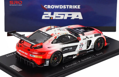 Scale model car of Mercedes-AMG GT3, race number 17, displayed on Vroomi collector's base.