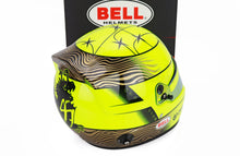 helmet neongelb-schwarzem Design und Bell Helmets“-Logo