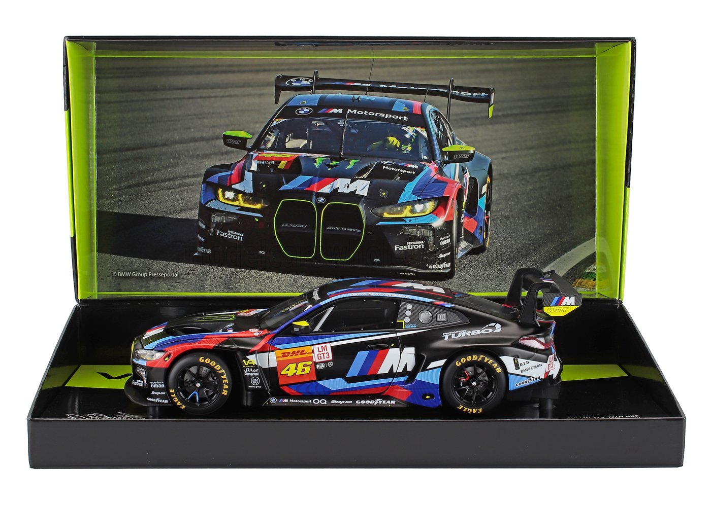 BMW 4-Series M4 GT3 Team WRT No. 46 Valentino Rossi Maxime Martin Ahmad Al Harthy 6h São Paulo 2024 Minichamps 1:18 scale model