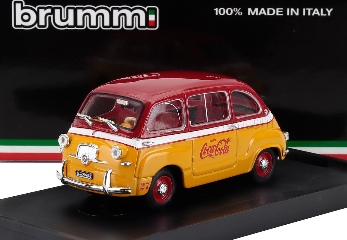 Fiat 600D Multipla Coca-Cola Olimpiadi Roma 1960 Yellow Red White Brumm 1:43 scale model