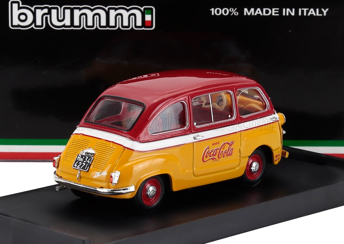Fiat 600D Multipla Coca-Cola Olimpiadi Roma 1960 Yellow Red White Brumm 1:43 scale model - image 2