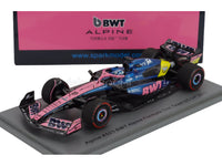 Modellino dell'auto da corsa Formula 1 BWT Alpine Team in rosa e blu per il GP USA 2025, livrea Pierre Gasly