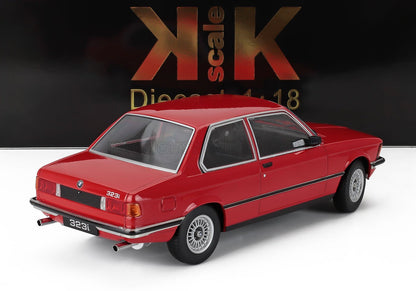 Red BMW 323i 1:18 scale diecast model car with detailed wheels and chrome trim, available at Vroomi