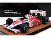 Voiture miniature monoplace Toleman F1 TG184 Hart Turbo N 19 blanc, rouge et bleu avec décalcomanies Segafredo et Magirus, pneus Michelin noirs