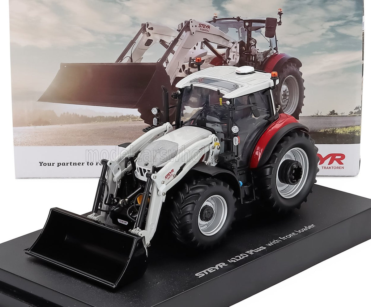 Steyr 4120 Tractor Plus with Front Loader 2021 Red White Universal Hobbies 1:32 scale model