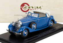 Blue 1934 Hispano Suiza J12 Three-Position Drophead Coupe model by Esval, featured on Vroomi