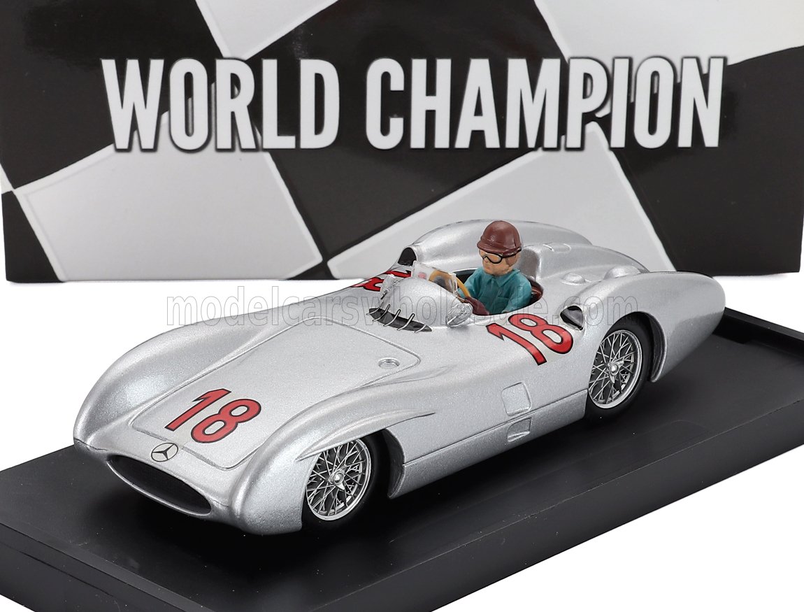 Mercedes-Benz F1 W196C No. 18 Juan Manuel Fangio World Champion 1954 with Driver Brumm 1:43 scale model