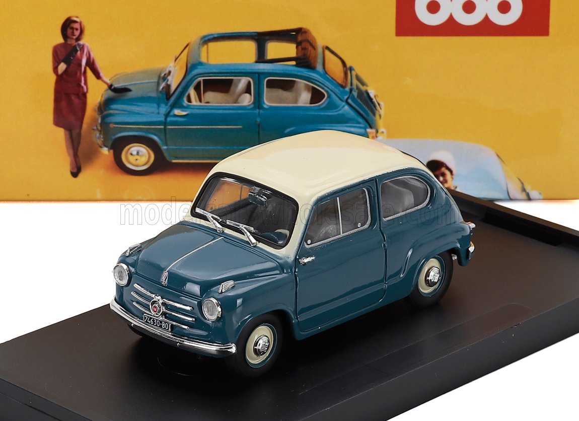 Fiat 600 Berlina 1-Series 1955 Light Blue Blue Ivory Brumm 1:43 scale model