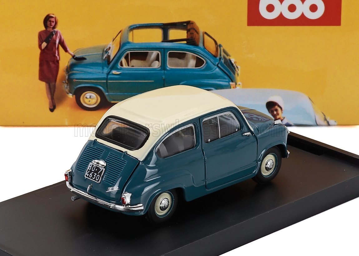 Fiat 600 Berlina 1-Series 1955 Light Blue Blue Ivory Brumm 1:43 scale model - image 2