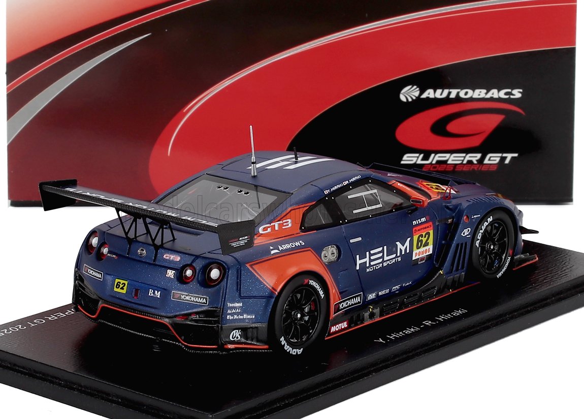 1/43 scale blue Super GT race car model with rear wing, available at Vroomi for collectors