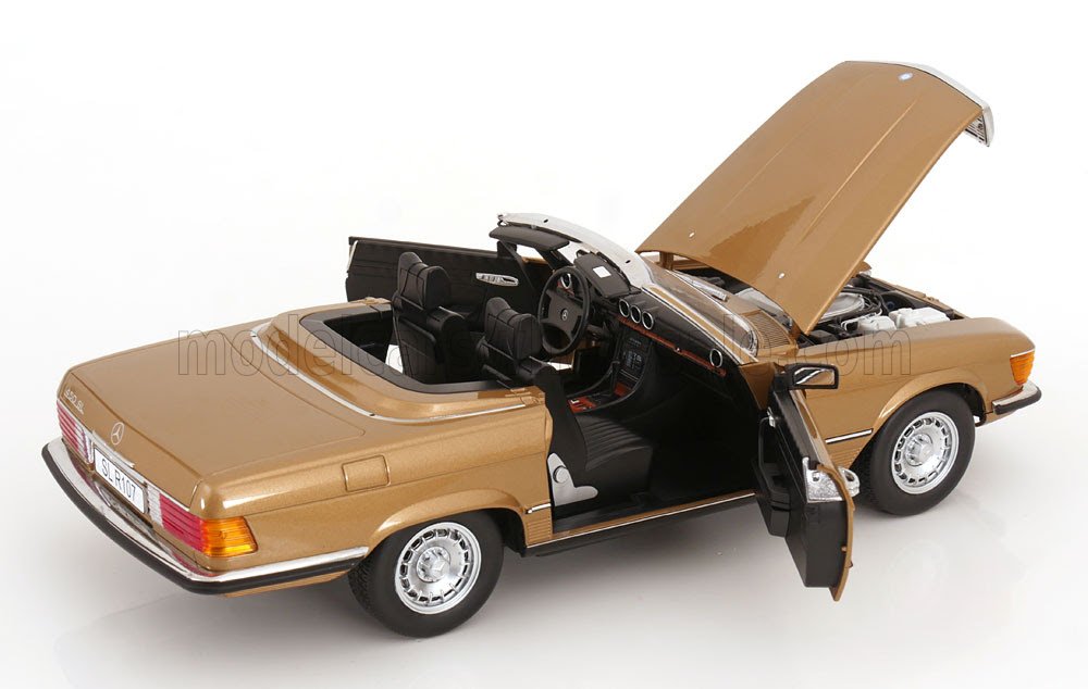 Gold classic convertible die-cast model car with open doors, available now at Vroomi