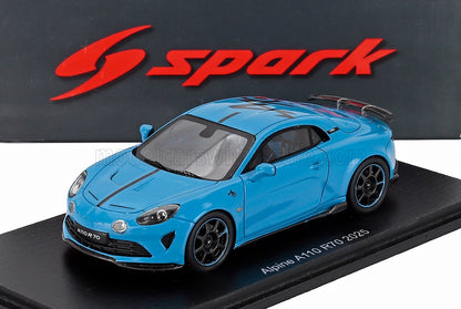 Blue Alpine A110 R70 2025 scale model car by Spark on display base available at Vroomi