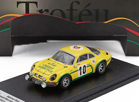 RENAULT - ALPINE 1800 (versión nocturna) N.º 10, GANADOR DEL RALLY CRITERIUM DE LA CÔTE FLEURIE DE 1974, JOSEPH BOURDON - JACQUES MOUTARD - AMARILLO. Tienda de maquetas de coches Vroomi