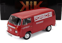 Miniature die-cast Volkswagen T2b fourgon Porsche Renndienst rouge par Vroomi, réplique détaillée avec marquages d'origine
