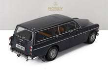 Black Volvo station wagon scale model car from Vroomi, showcasing classic design and detailed interior.
