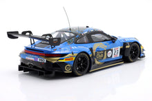 Blue and gold Porsche GT3 scale model race car, rear view, with livery, available on Vroomi
