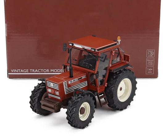 Maqueta de coche de tractor clásico Fiat 70-90 DT rojo de Vroomi, réplica de metal fundido a escala 1:32