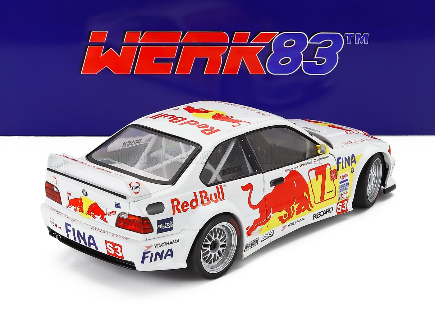 BMW - 3-SERIES M3 GTR (E36) N 7 24h DAYTONA 1997 DIETER QUESTER - MARC DUEZ - MARKUS OESTREICH - BORIS SAID - WHITE RED YELLOW Scale model car on Vroomi