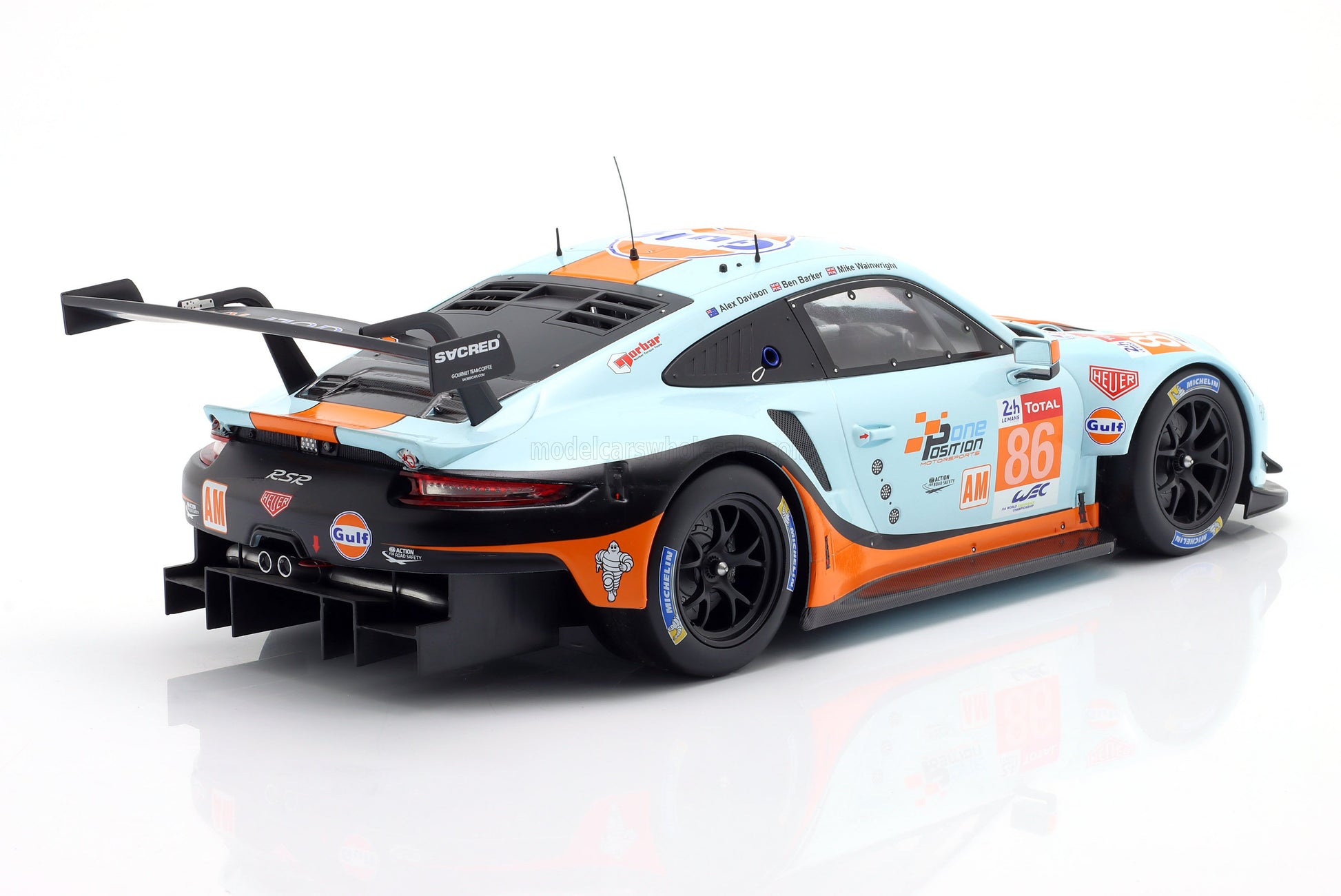 PORSCHE - 911 991 RSR 4.0L TEAM GULF RACING N 86 24h LE MANS 2018 MICHAEL WAINWRIGHT - BEN BARKER - ALEX DAVISON - LIGHT BLUE ORANGE - Vroomi