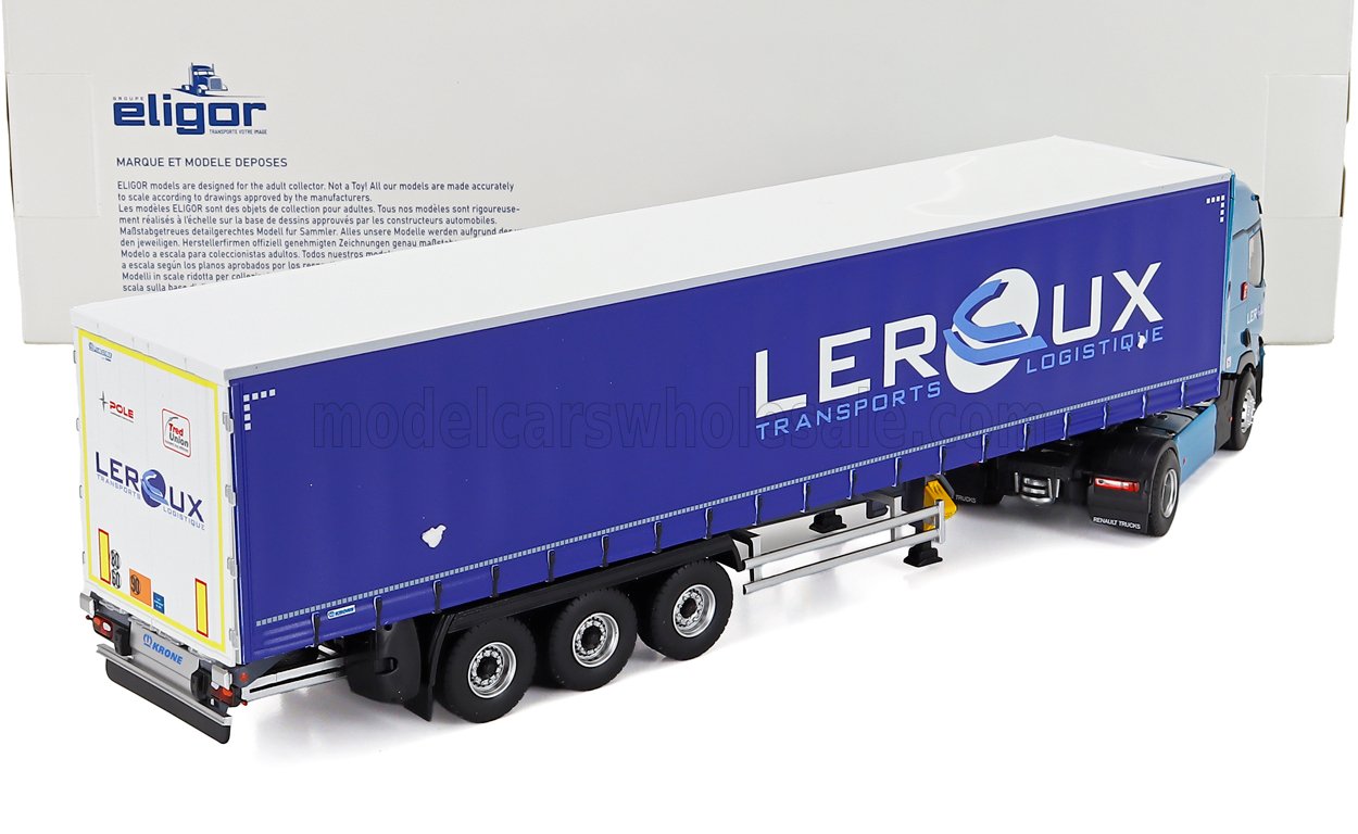 RENAULT - T-LINE VRACHTWAGEN TELONATO LREOUX TRANSPORTS 2021 - 2-TOON BLAUW Schaalmodel op Vroomi