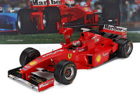 Rotes Ferrari-Modellauto mit Marlboro- und Shell-Logo, präsentiert von Vroomi für Sammler.