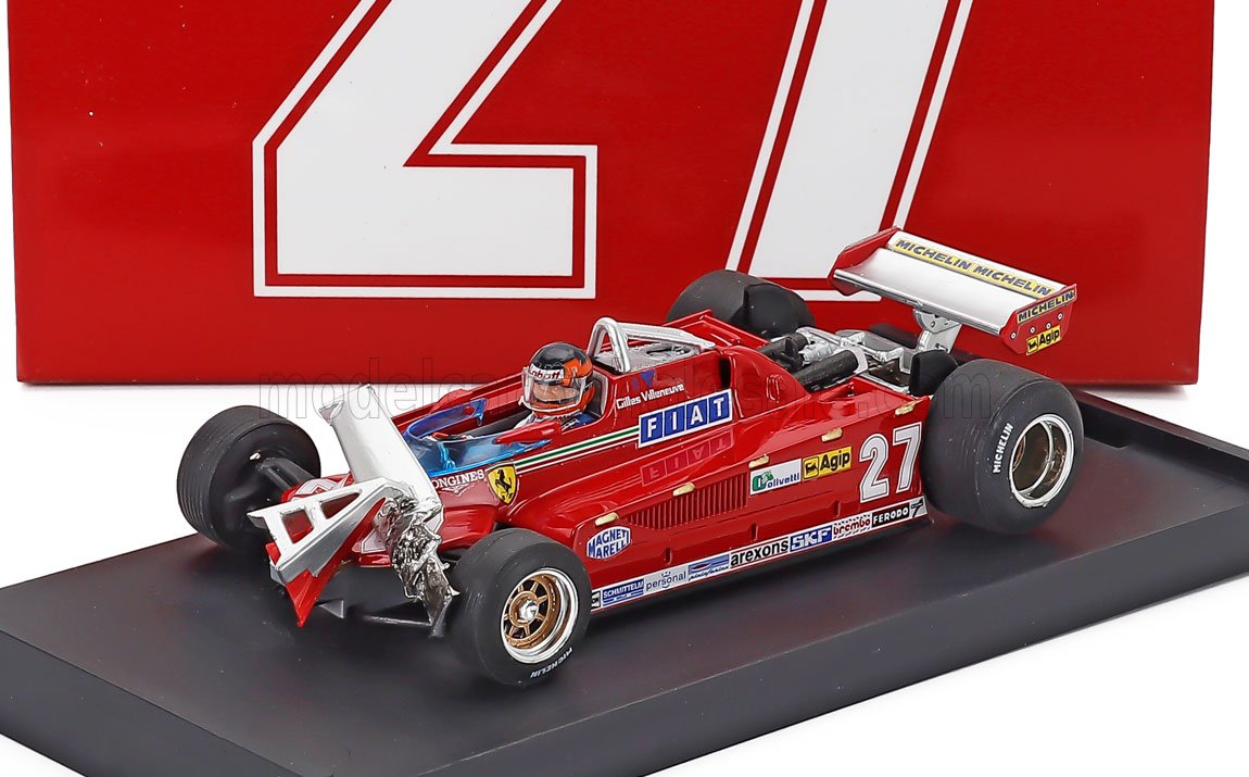 Ferrari F1 126CK Turbo No. 27 Gilles Villeneuve Damaged Wing Lap 55-56 3rd Canada Montreal GP 1981 with Driver Brumm 1:43 scale model