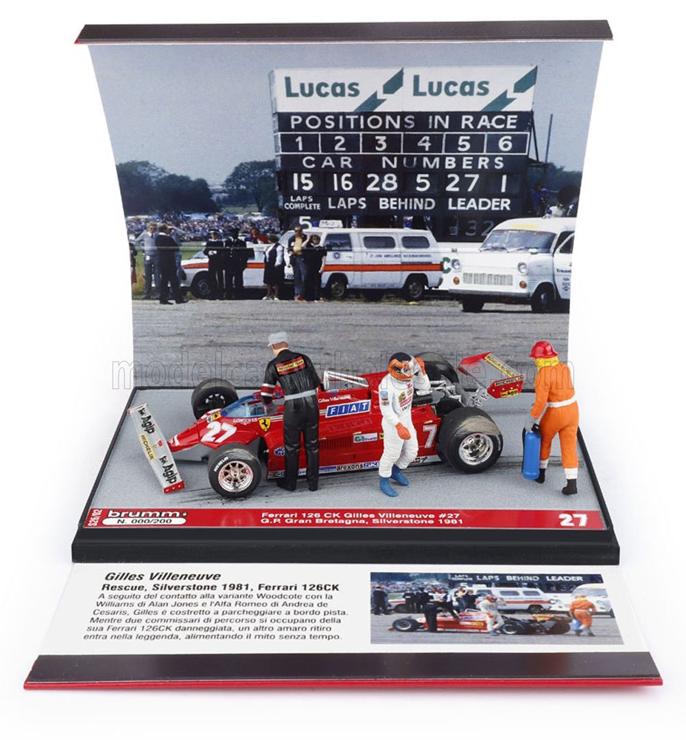 FERRARI - DIORAMA F1 126CK TURBO N 27 SILVERSTONE BRITISH GP WITH FIGURES 1981 GILLES VILLENEUVE - EXTREME RESCUE - IL SALVATAGGIO - RED Scale model car on Vroomi
