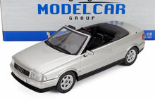 Silver Audi Cabriolet 1:18 scale model car by Modelcar Group, perfect for Vroomi collectors