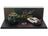 Casque de course vert et noir avec accents orange et logos sponsors pour la Porsche 911 991 RSR Team Proton Competition