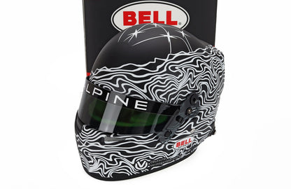 Bell Alpine racing helmet scale model car accessory by Vroomi, black with white wave design