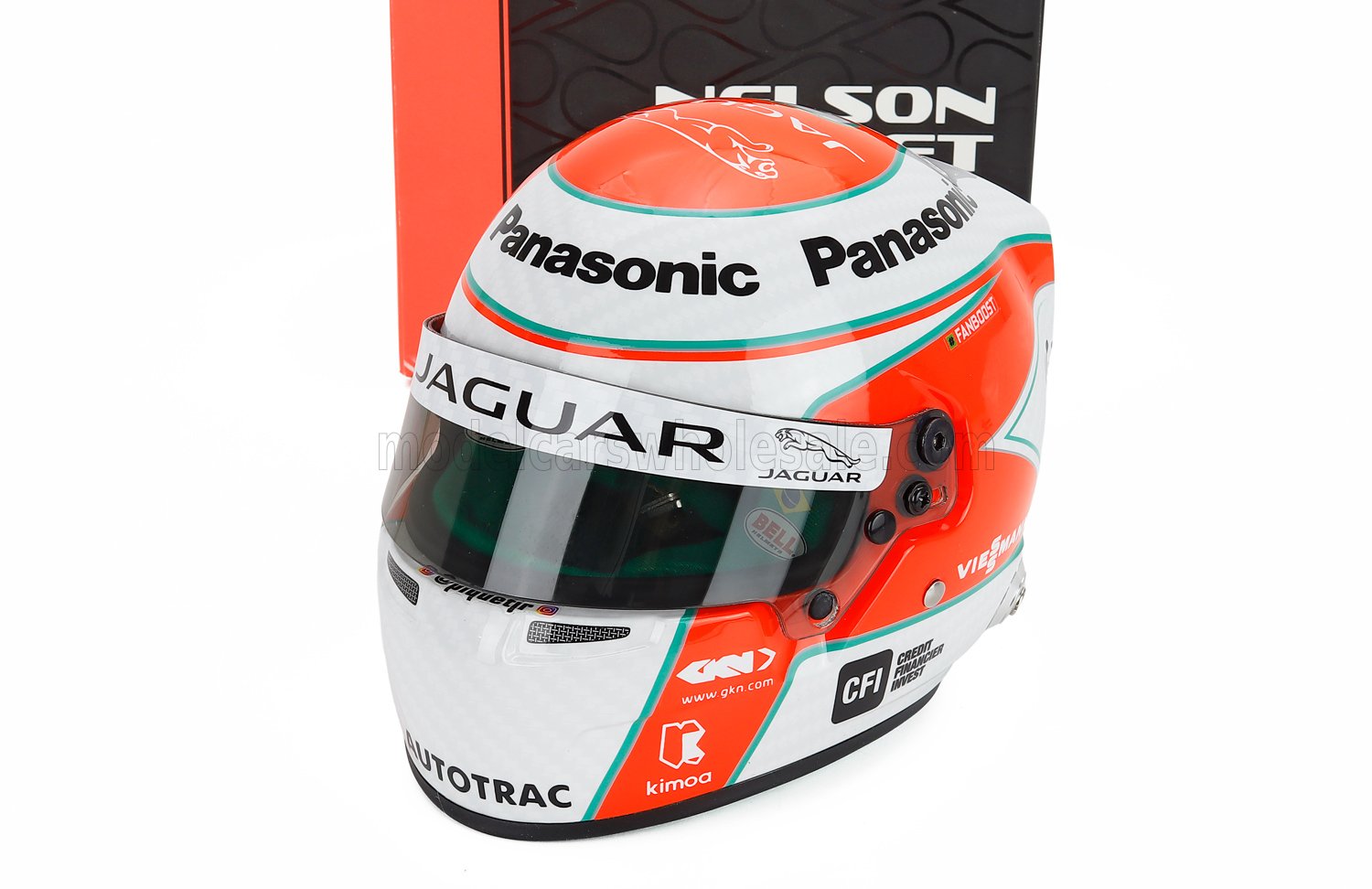 Nelson Piquet Jr. Jaguar racing helmet scale model car collectible at Vroomi