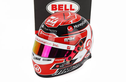Max Verstappen 2023 F1 helmet replica with Haas, MoneyGram, Bell logos — scale model car collectible at Vroomi
