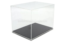 Clear acrylic display case for scale model car, featuring black base, perfect for Vroomi collectors