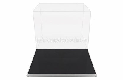 Clear acrylic display case with black base for scale model car, perfect for Vroomi collectors